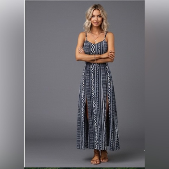 Boho Geo Print Split Thigh Cami Dress - Picture 2 of 9